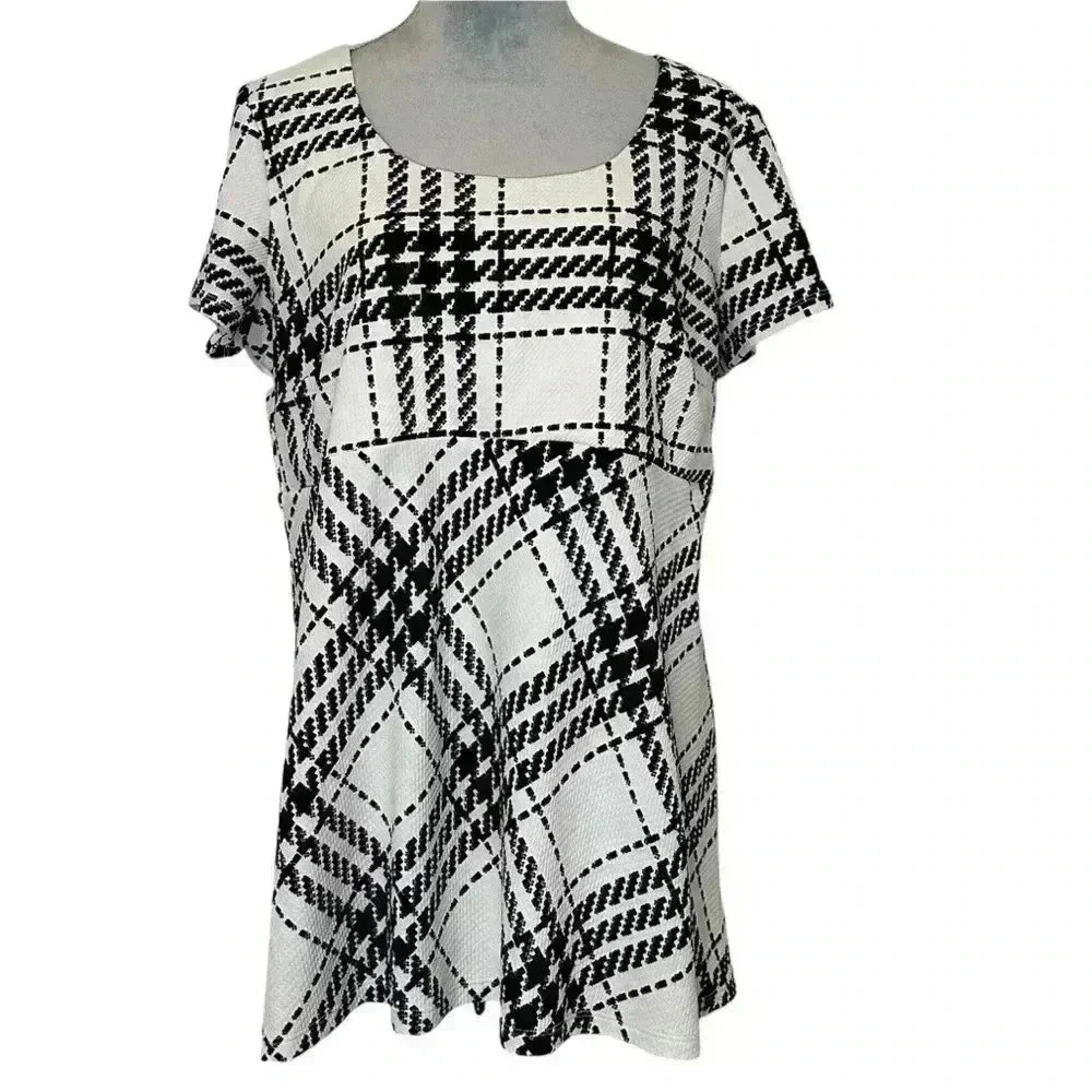 Motherhood Maternity Top Blouse Plaid Black White Size XL